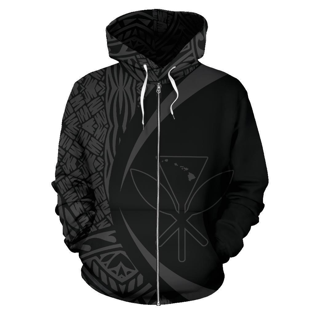 Polynesian Kanaka Maoli Map of Hawaii Zip Hoodie Gray Circle Style - Polynesian Pride