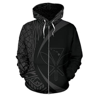 Polynesian Kanaka Maoli Map of Hawaii Zip Hoodie Gray Circle Style - Polynesian Pride