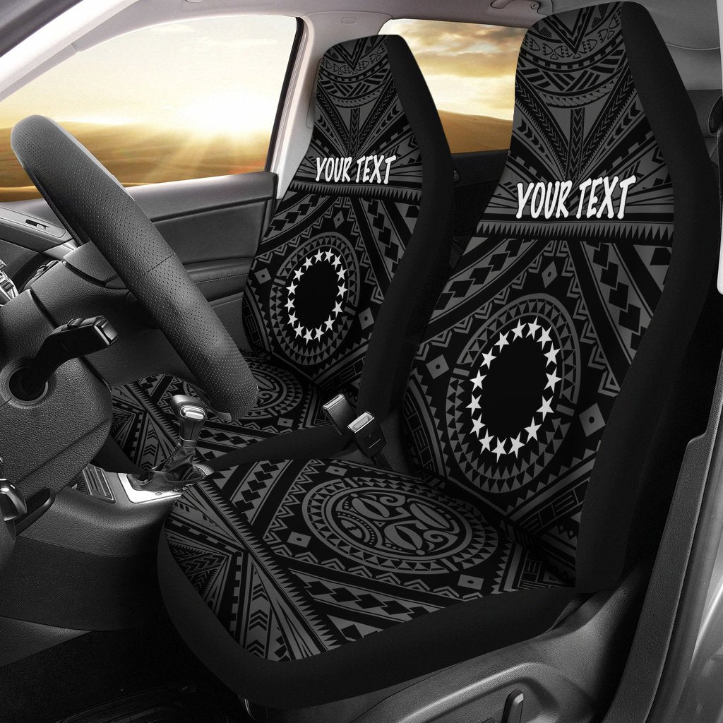 Cook Island Personalised Car Seat Covers - Seal With Polynesian Tattoo Style ( Black) Universal Fit Black - Polynesian Pride