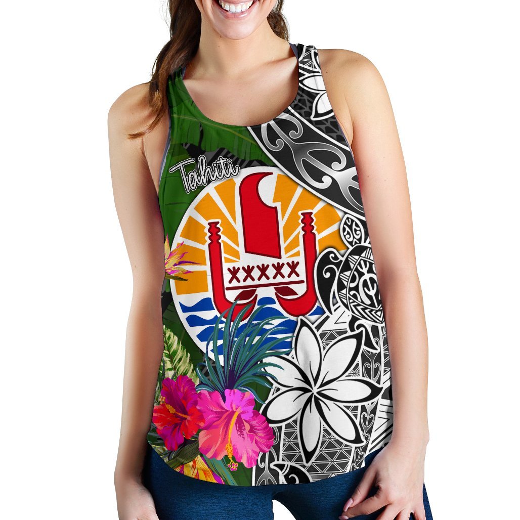 Tahiti Women Racerback Tank - Turtle Plumeria Banana Leaf - Polynesian Pride