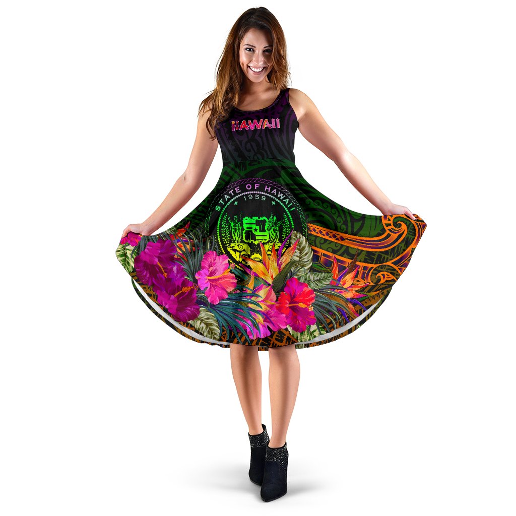 Polynesian Hawaii Midi Dress - Summer Hibiscus Women Reggae - Polynesian Pride