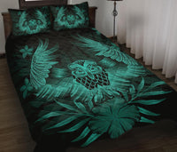 Hawaii Owl Hibiscus Plumeria Quilt Bed Set - Turquoise - Polynesian Pride