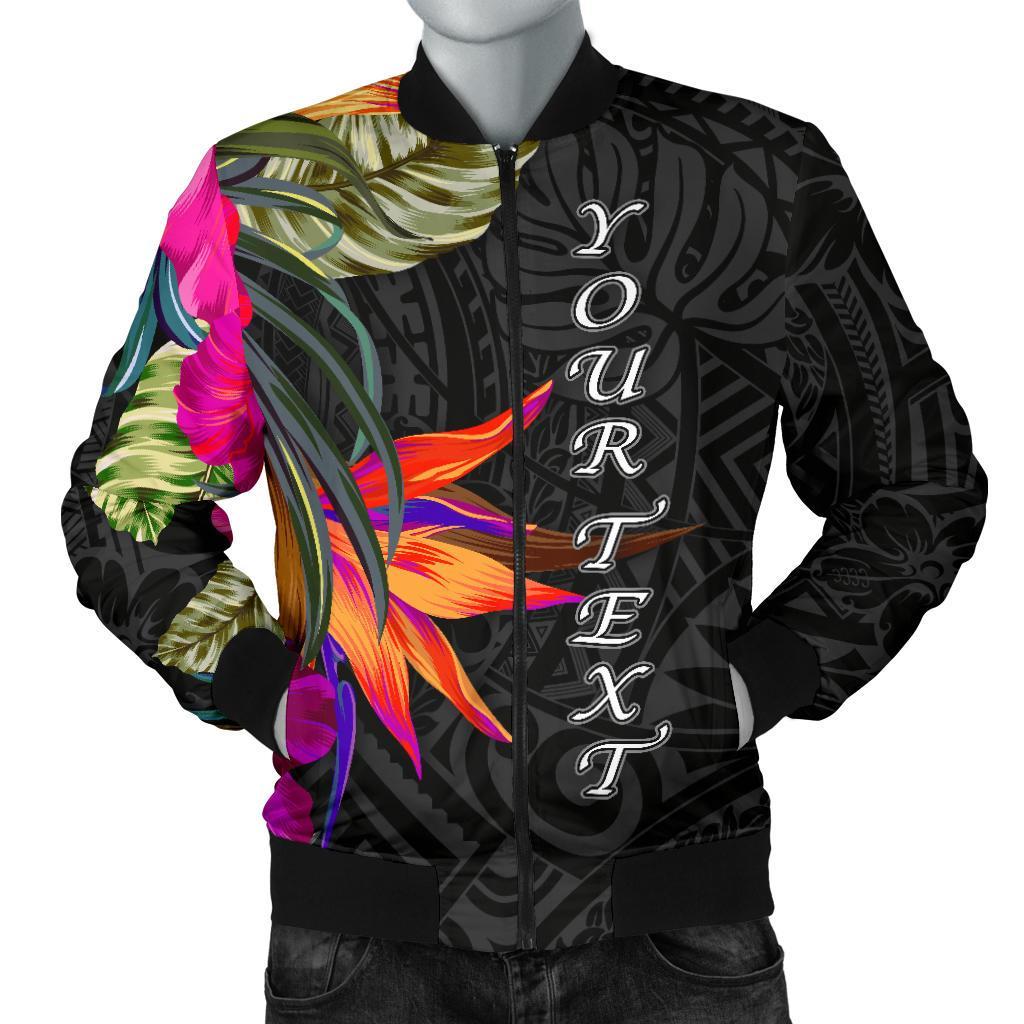 Polynesian Custom Personalised Men's Bomber Jacket - Hibiscus Pattern Black - Polynesian Pride