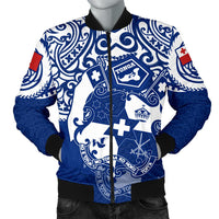Tonga Polynesian Bomber Jacket (Men) - Tongan Pride (Bright Blue) Blue - Polynesian Pride