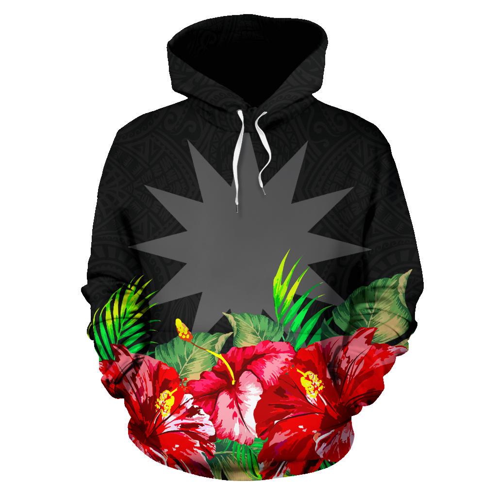 Nauru Polynesian Hoodie Black Hibiscus - Polynesian Pride