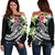 Fiji Polynesian Women's Off Shoulder Sweater - Summer Plumeria (Black) Black - Polynesian Pride