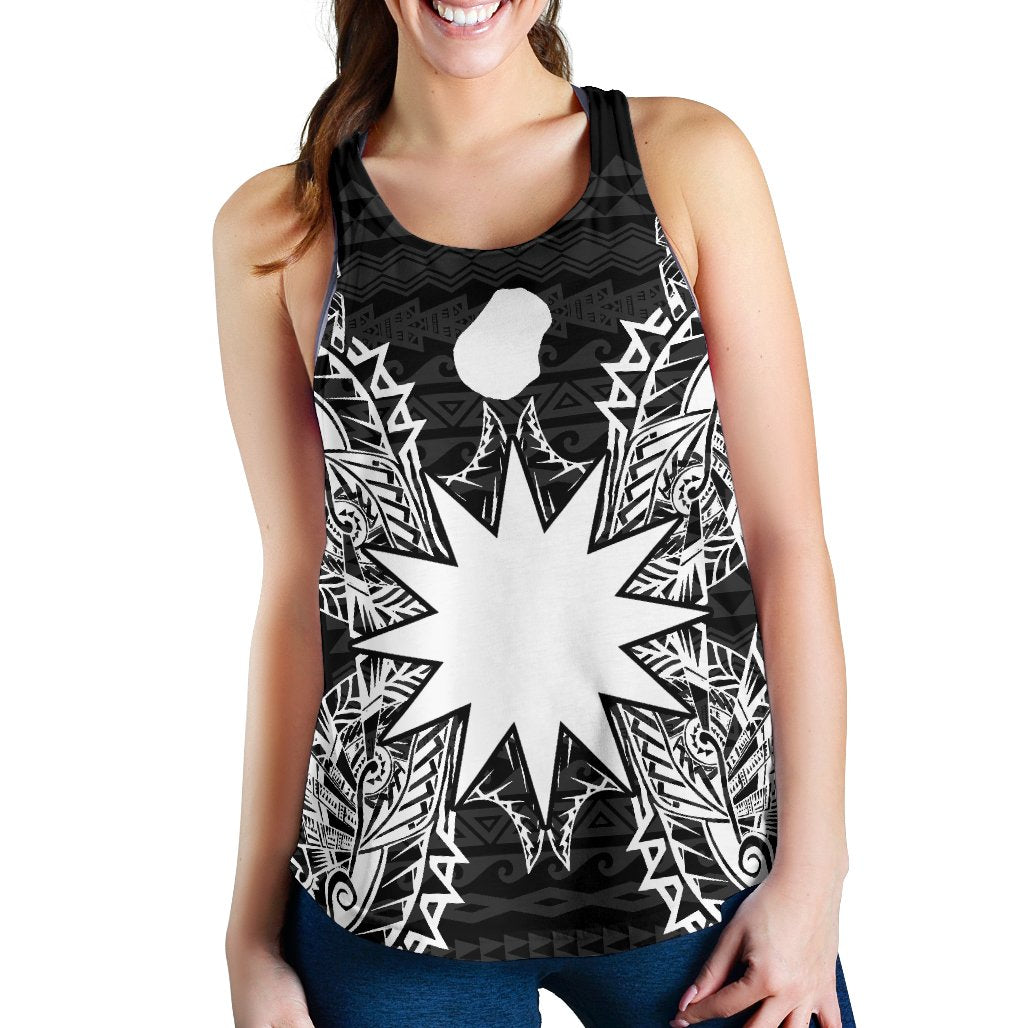 Nauru Polynesian Women Tank Top Map Black Black - Polynesian Pride