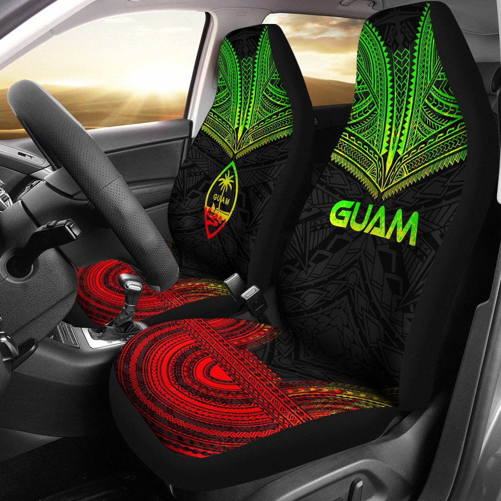 Guam Car Seat Cover - Guam Coat Of Arms Polynesian Chief Tattoo Reggae Version Universal Fit Reggae - Polynesian Pride