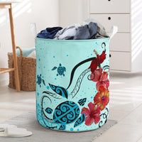 Sea Turtle Hibiscus Laundry Basket AH Laundry Basket - 1 One Size White - Polynesian Pride