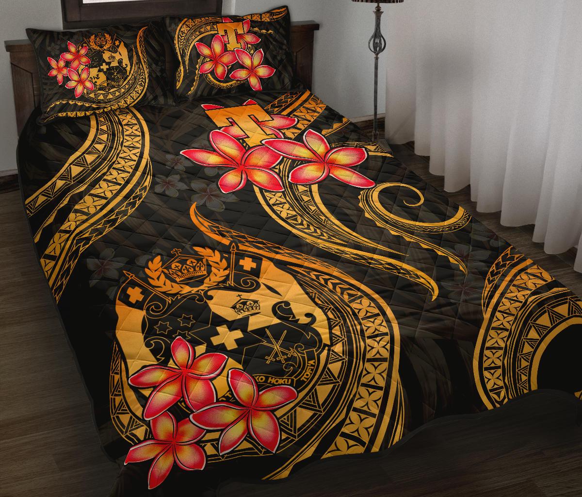 Tonga Polynesian Quilt Bed Set - Gold Plumeria GOLD - Polynesian Pride