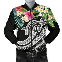 Papua New Guinea Polynesian Men's Bomber Jacket - Summer Plumeria (Black) Black - Polynesian Pride