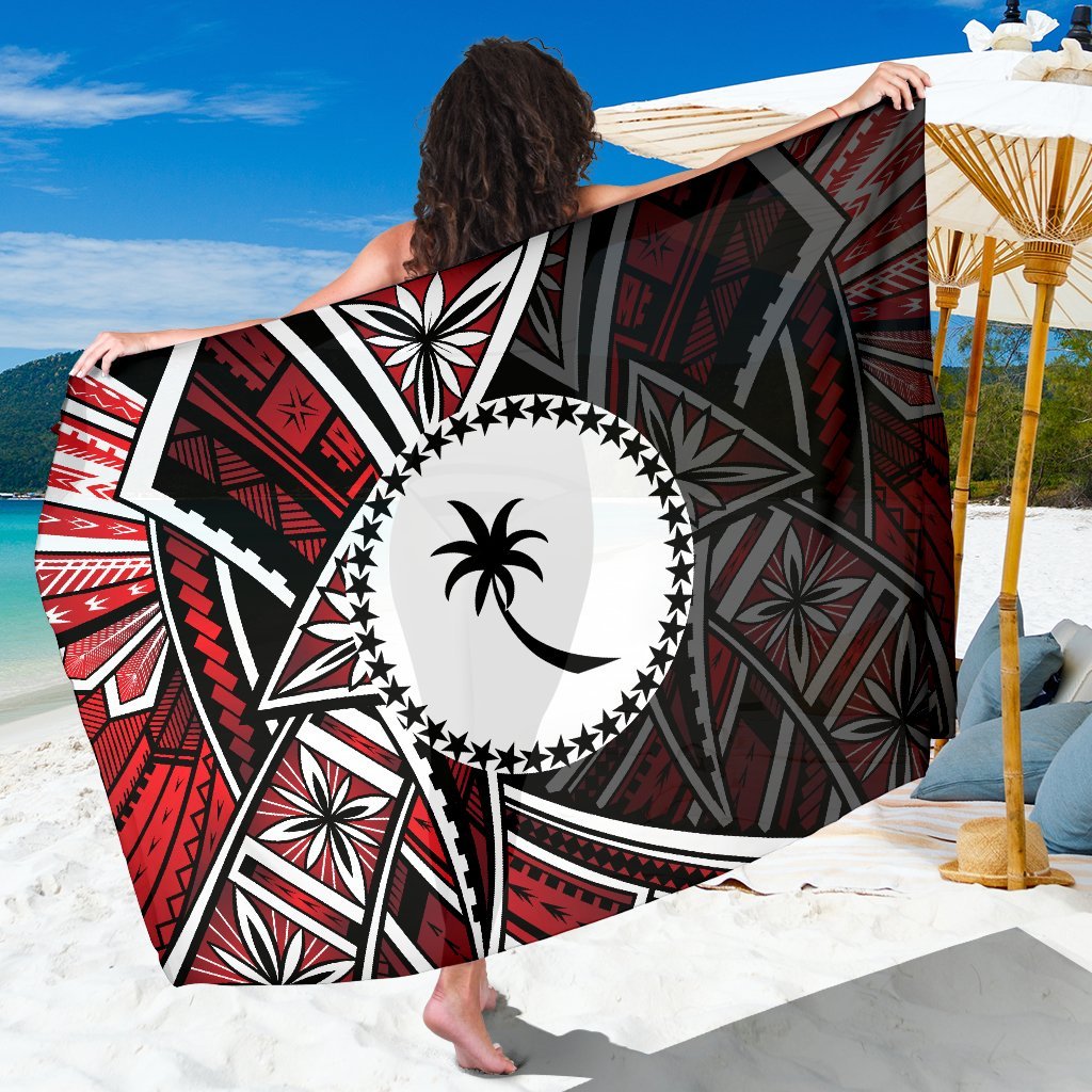 Chuuk Sarong - Tribal Flower Special Pattern Red Color SARONG ONE SIZE Red - Polynesian Pride