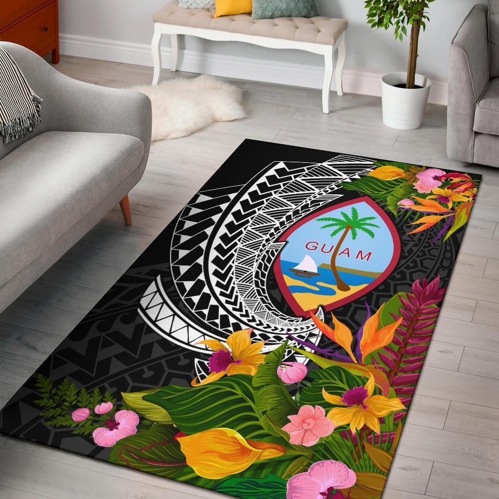 Guam Area Rug - Seal Spiral Polynesian Patterns Black - Polynesian Pride