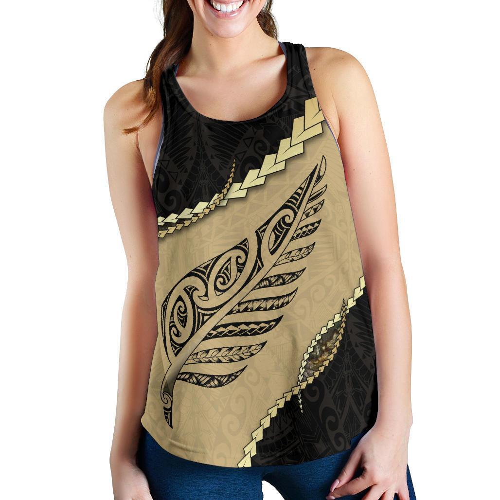 Paua Shell, Maori Silver Fern Women'S Racerback Tank Golden - Polynesian Pride