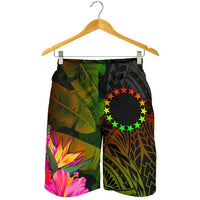 Cook Islands Polynesian Men's Shorts - Hibiscus and Banana Leaves - Polynesian Pride