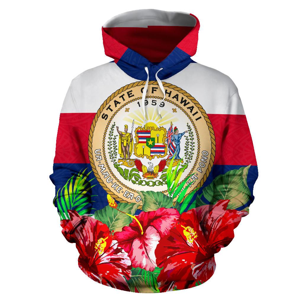 Polynesian Hawaii Hoodie Flag Hibiscus - Polynesian Pride