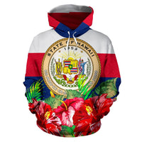 Polynesian Hawaii Hoodie Flag Hibiscus - Polynesian Pride