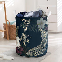Hawaii Tropical Hibiscus Turtle Shark Aumakua Laundry Basket Lucas Style Blue AH Laundry Basket - 2 One Size Blue - Polynesian Pride