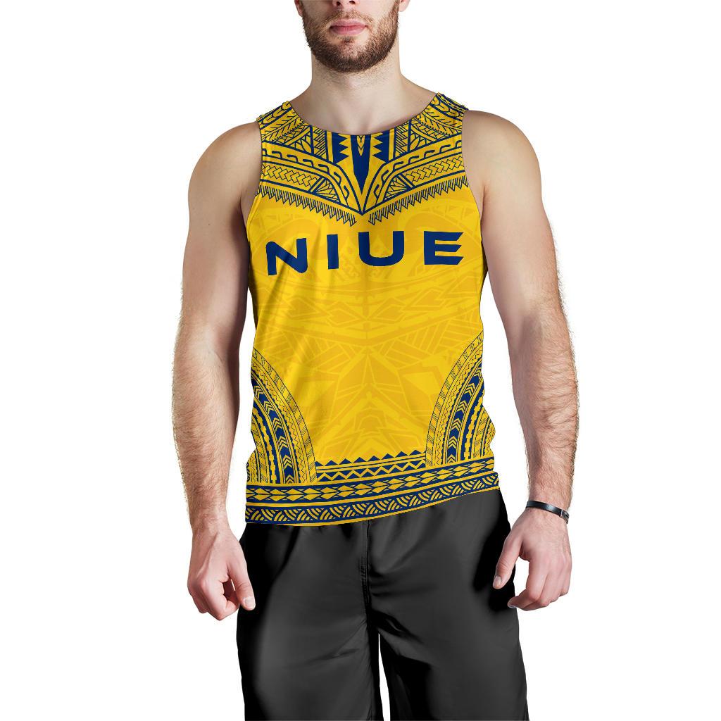 Niue Men's Tank Top - Polynesian Chief Flag Version Yellow - Polynesian Pride