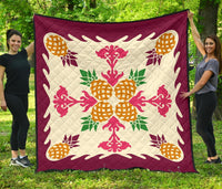 Hawaiian Pineapple Pattern Premium Quilt - Burgundy - Argu Style - AH Burgundy - Polynesian Pride