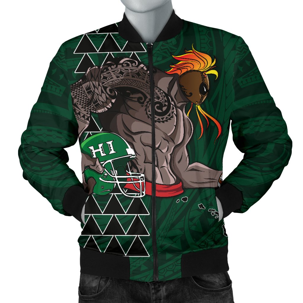 Kakau Hawaii Warrior Football Men's Bomber Jacket AH Green - Polynesian Pride