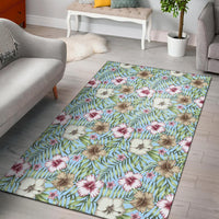 Tropical Hibiscus Palm Leaves Rug Black - Polynesian Pride