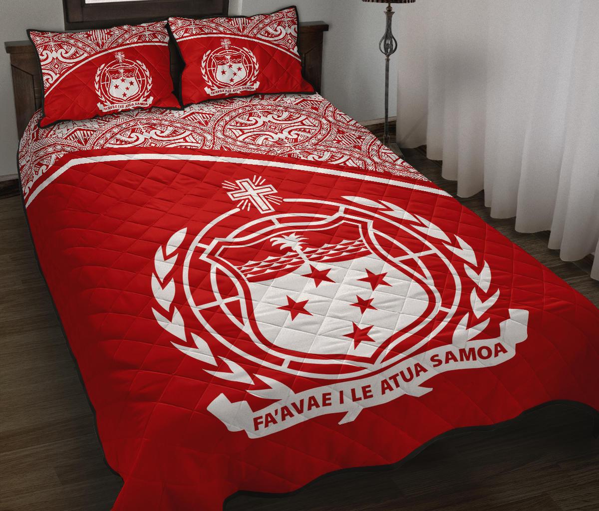 Samoa Quilt Bed Set - Samoa Coat Of Arms Red Curve Version - Polynesian Pride