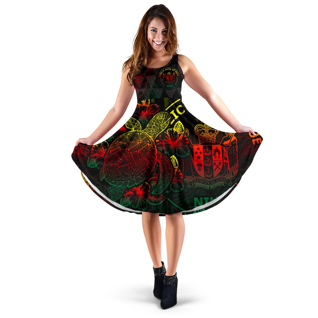 Niue Polynesian Midi Dress - Turtle Hibiscus Reggae Women Reggae - Polynesian Pride