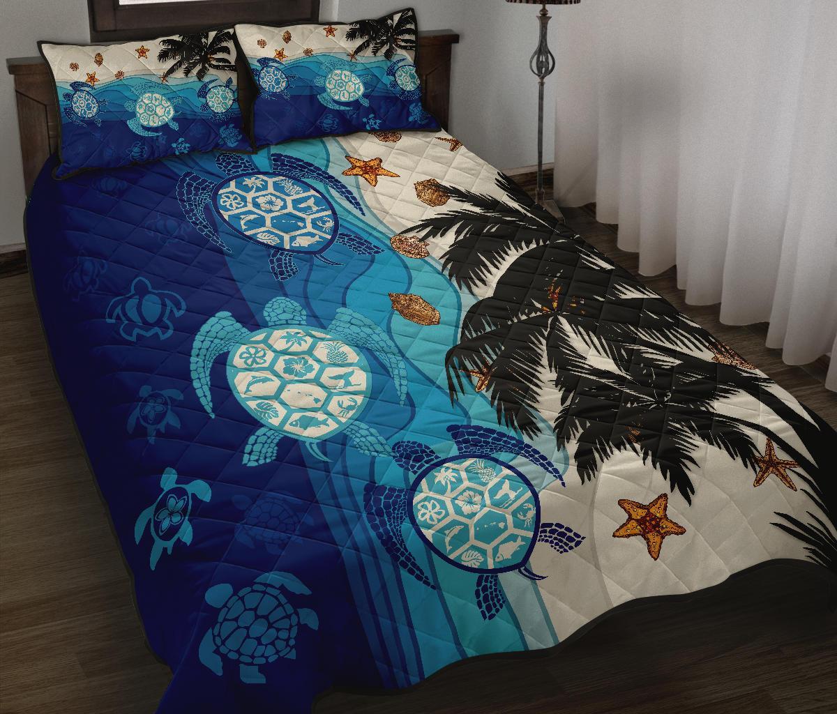 Hawaiian Sea Turtle Symbol Palm Quilt Bed Set - Polynesian Pride