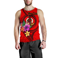 Vanuatu Polynesian Custom Personalised Men's Tank Top - Floral With Seal Red - Polynesian Pride
