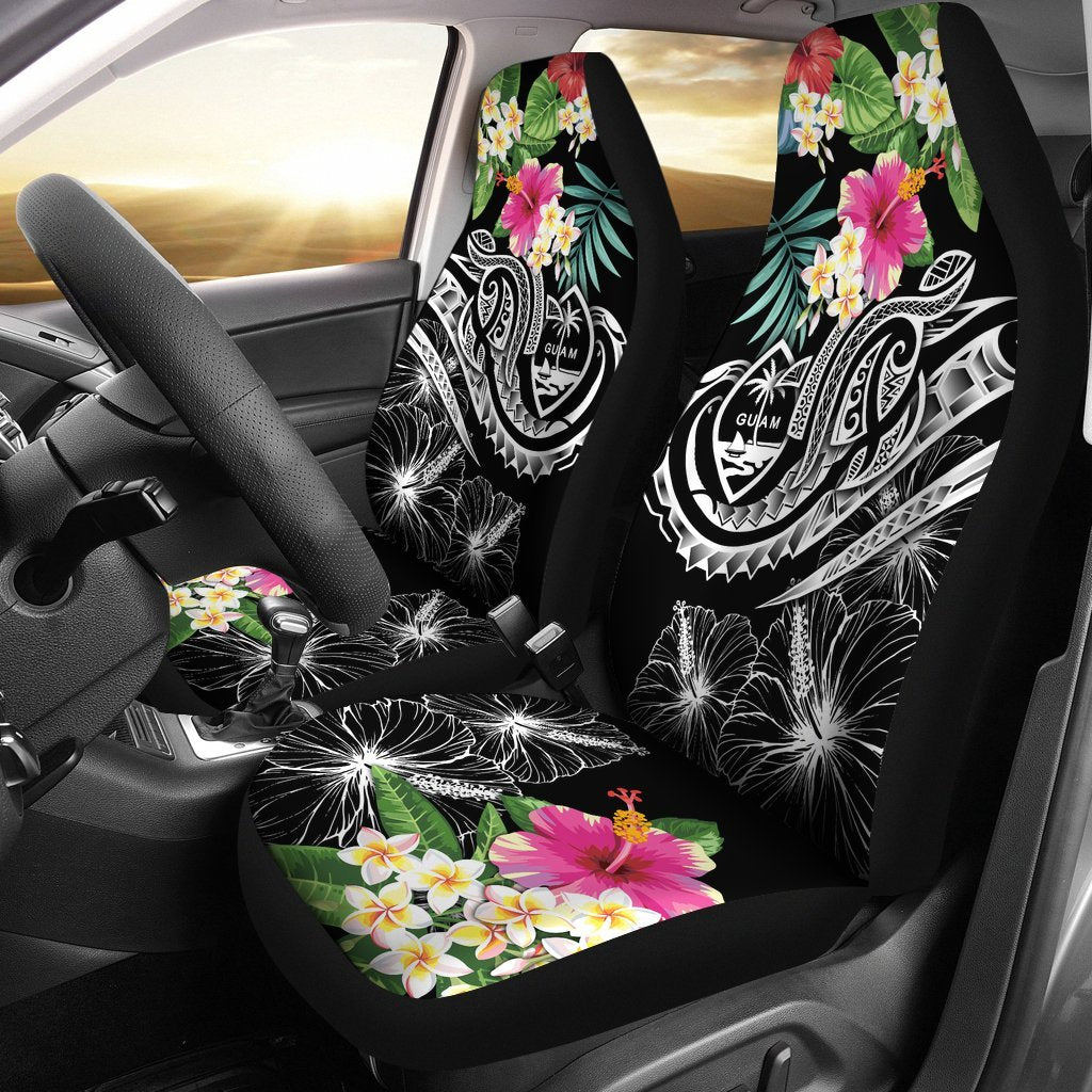 Guam Polynesian Car Seat Covers - Summer Plumeria (Black) Universal Fit Black - Polynesian Pride