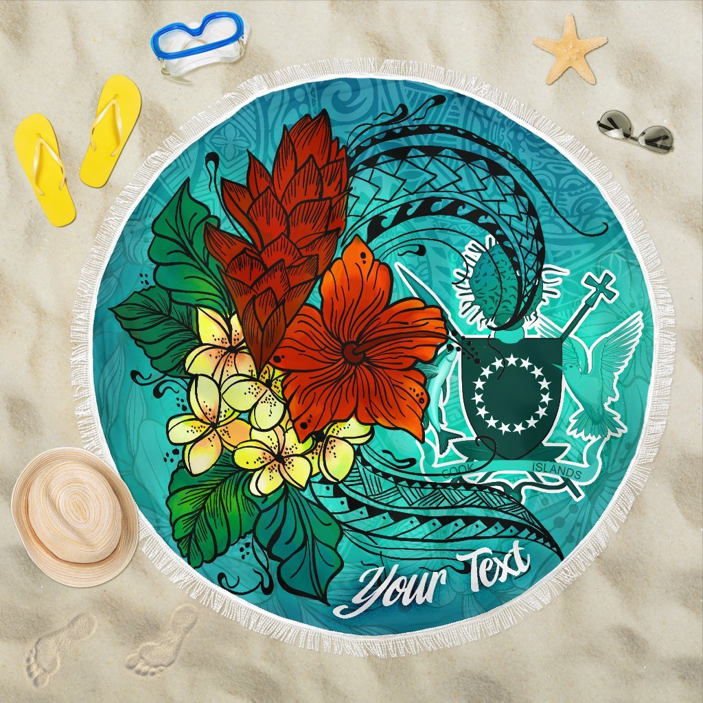 Cook Islands Beach Blanket - Custom Personalised Tropical Flowers Style Beach Blanket - Cook Islands One Size Blue - Polynesian Pride