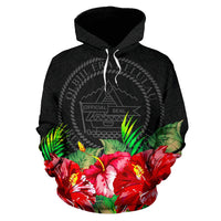Palau Polynesian Hoodie Black Hibiscus - Polynesian Pride