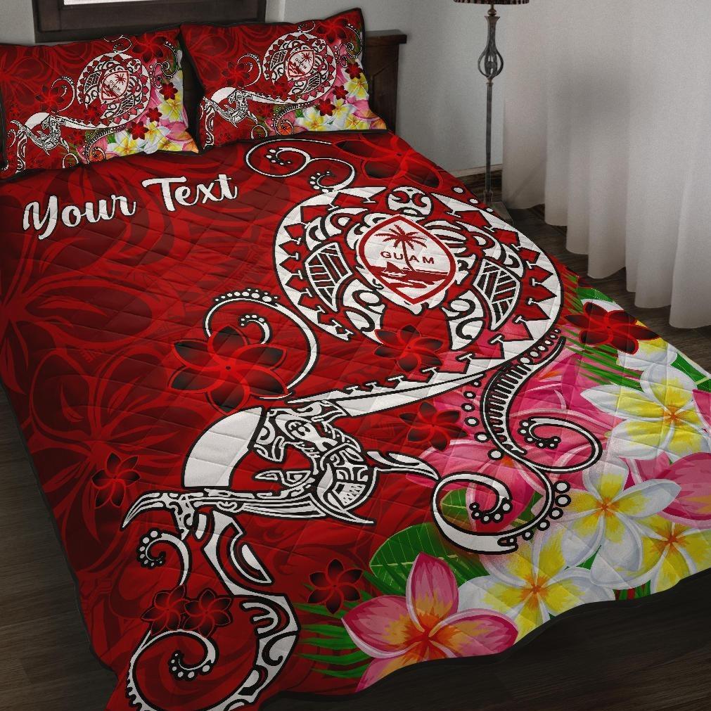Guam Custom Personalised Quilt Bed Set - Turtle Plumeria (Red) Red - Polynesian Pride