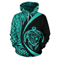 Polynesian Turtle Map of Hawaii Hoodie Turquoise Circle Style - Polynesian Pride