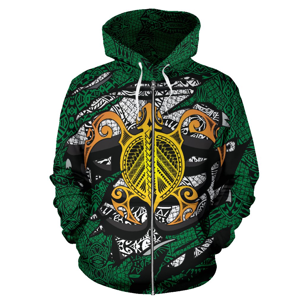 Honu Polynesian Green Hawaii Turtle Hoodie (Zip) - Polynesian Pride