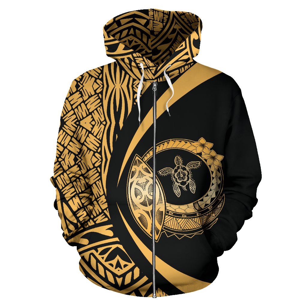 Hawaii Turtle Polynesian Zip up Hoodie Circle Style Gold - Polynesian Pride
