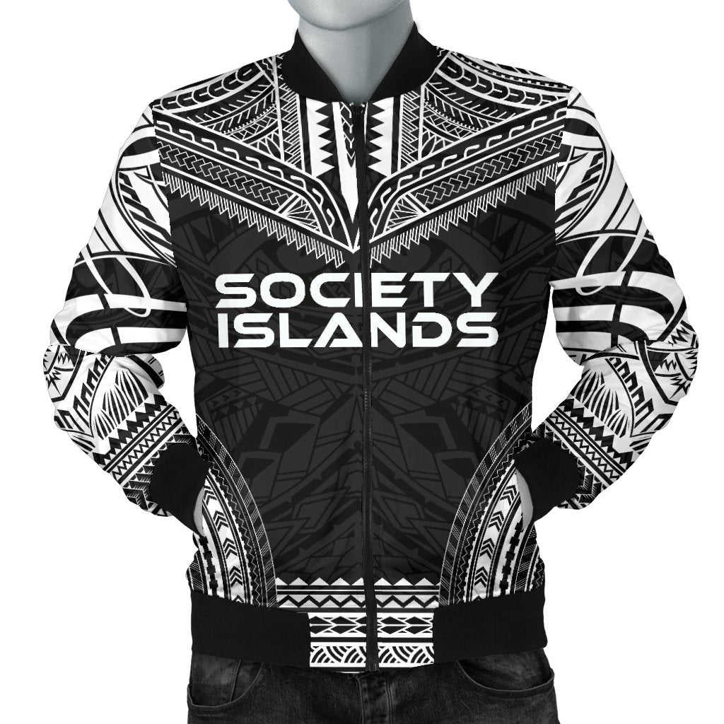 Society Islands Polynesian Chief Men's Bomber Jacket - Black Version Black - Polynesian Pride