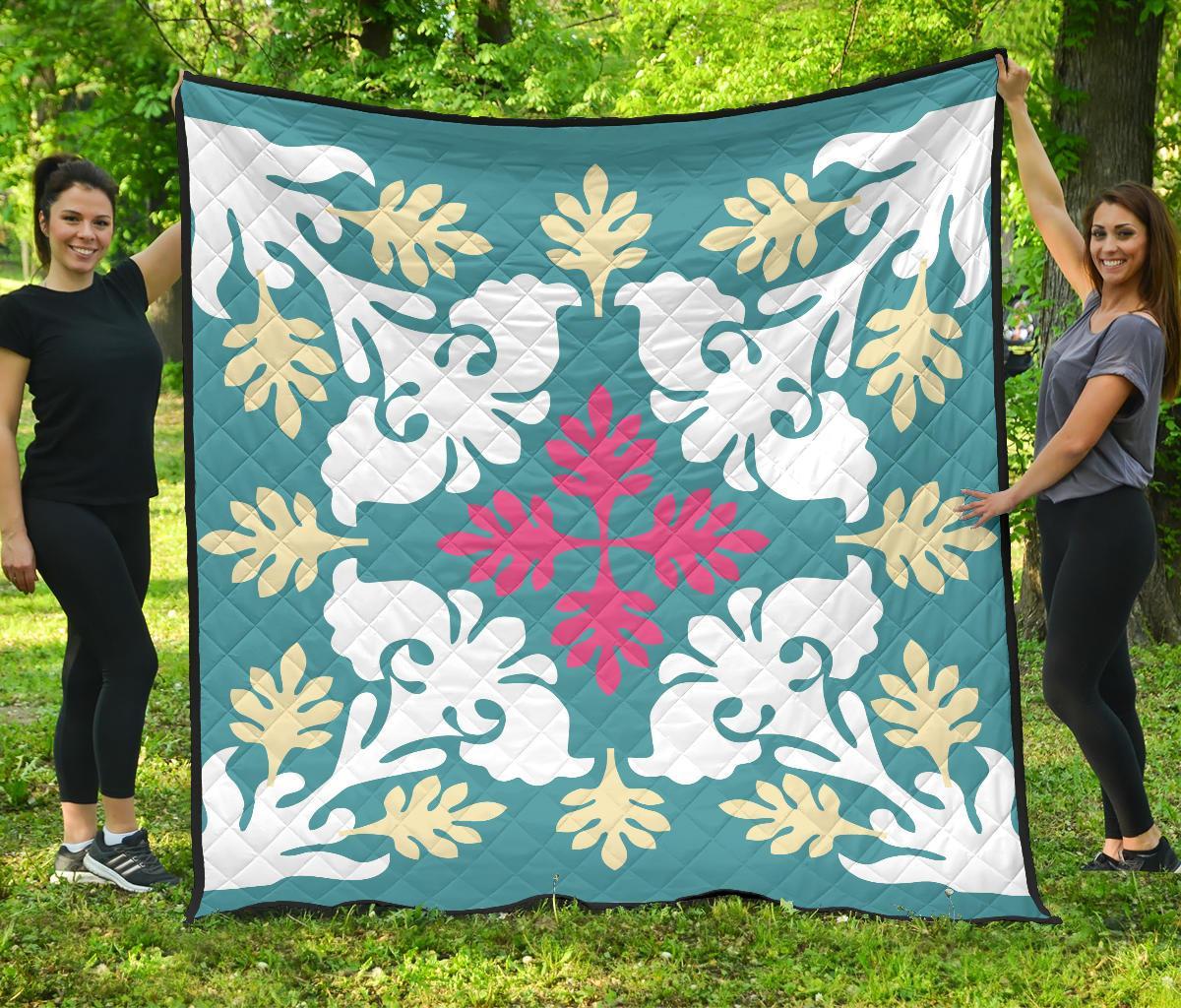 Hawaiian Leaves Tropical Pattern Premium Quilt - Pastel And White - Argu Style - AH Pastel - Polynesian Pride