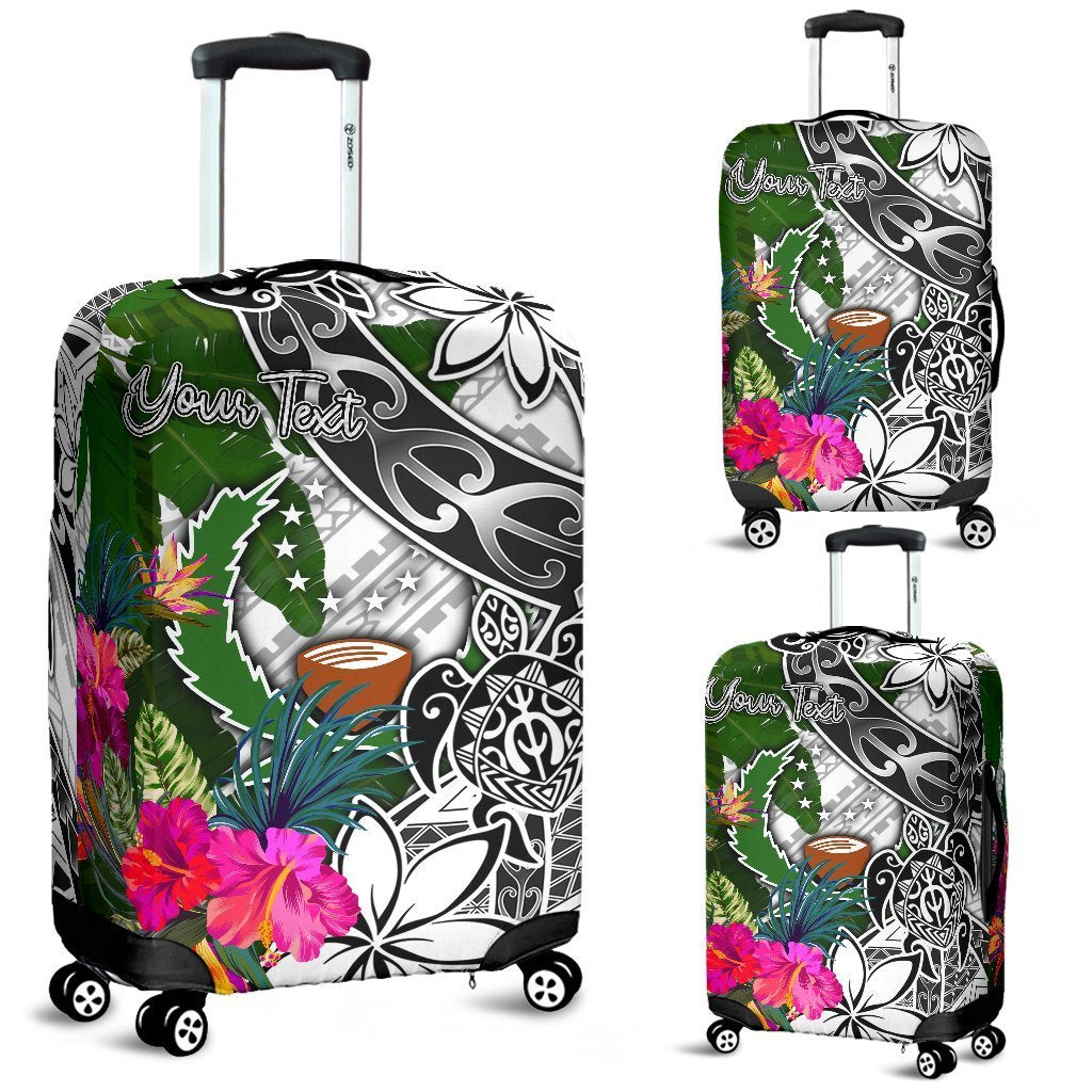 Pohnpei Custom Personalised Luggage Covers White - Turtle Plumeria Banana Leaf White - Polynesian Pride