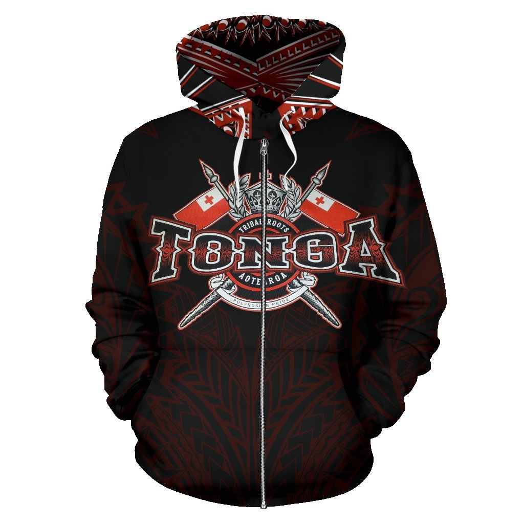 Tonga All Over Zip up Hoodie Red - Polynesian Pride