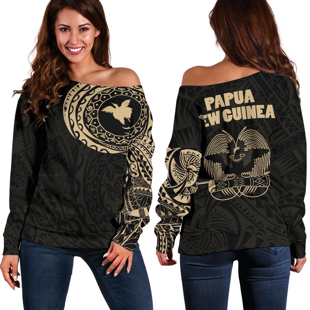 Papua New Guinea in My Heart Tattoo Style Off Shoulder Sweater A7 Black - Polynesian Pride