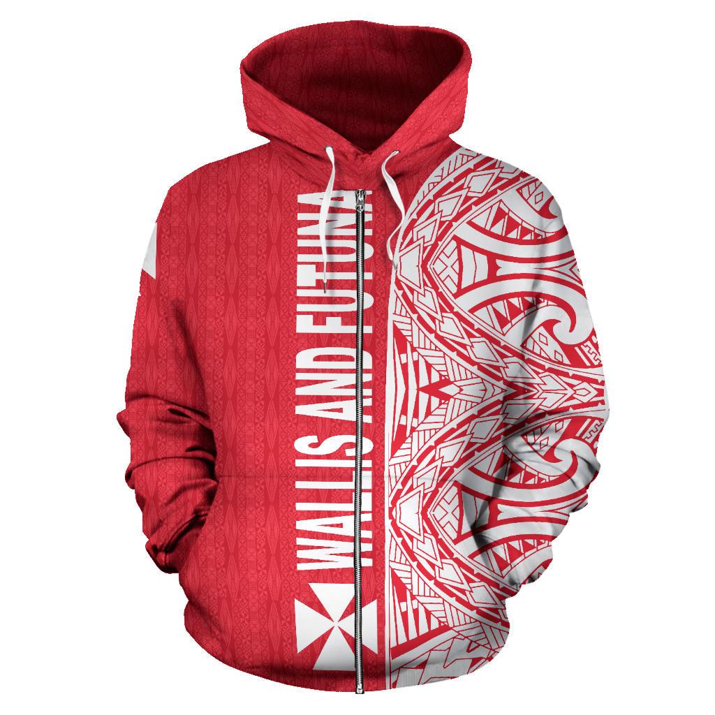 Wallis and Futuna All Over Zip up Hoodie Shoulder Style - Polynesian Pride
