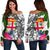 Fiji Custom Personalised Women's Off Shoulder Sweater White - Turtle Plumeria Banana Leaf White - Polynesian Pride