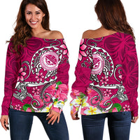 FSM Women's Off Shoulder Sweater - Turtle Plumeria (PINK) Pink - Polynesian Pride
