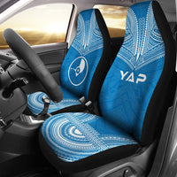 Yap Car Seat Cover - Yap Flag Polynesian Chief Tattoo Blue Version Universal Fit Blue - Polynesian Pride