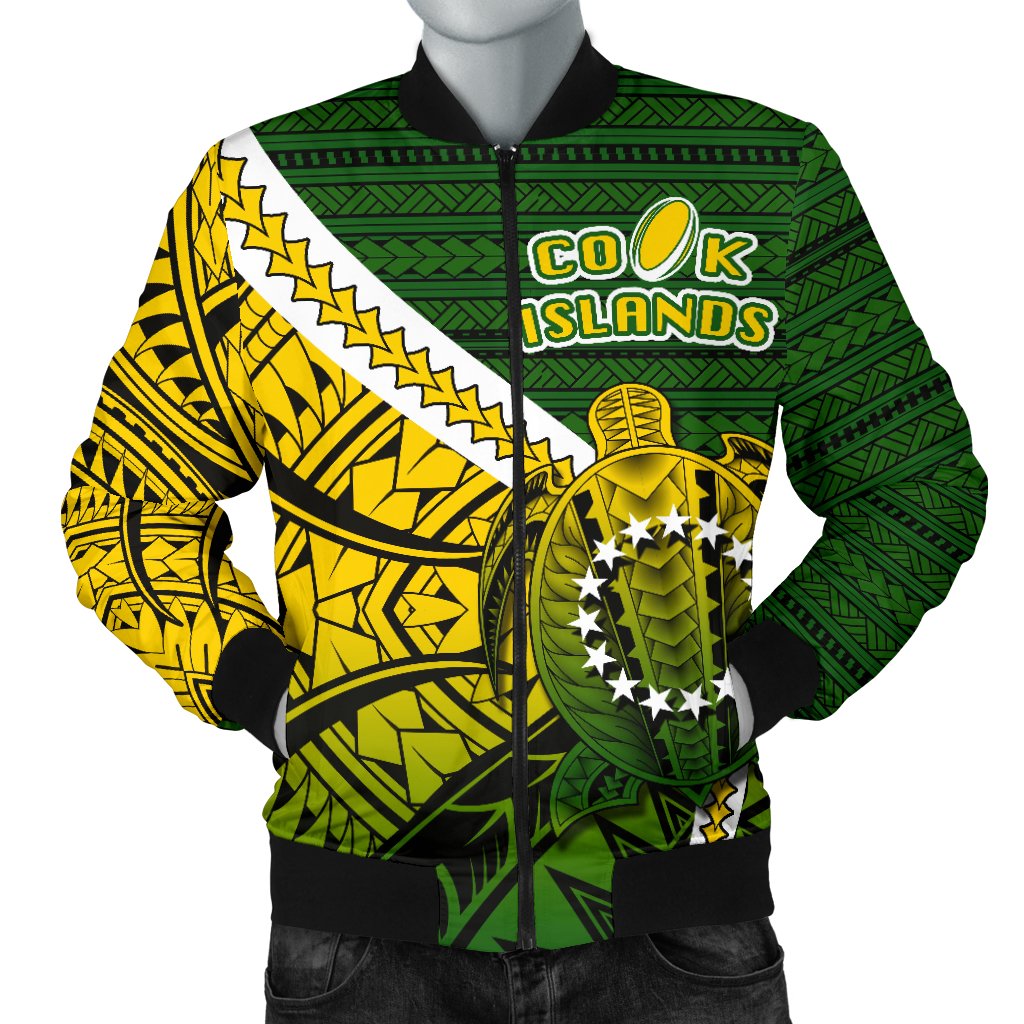 Cook Islands Men Bomber Jacket Style Turtle Rugby Green - Polynesian Pride