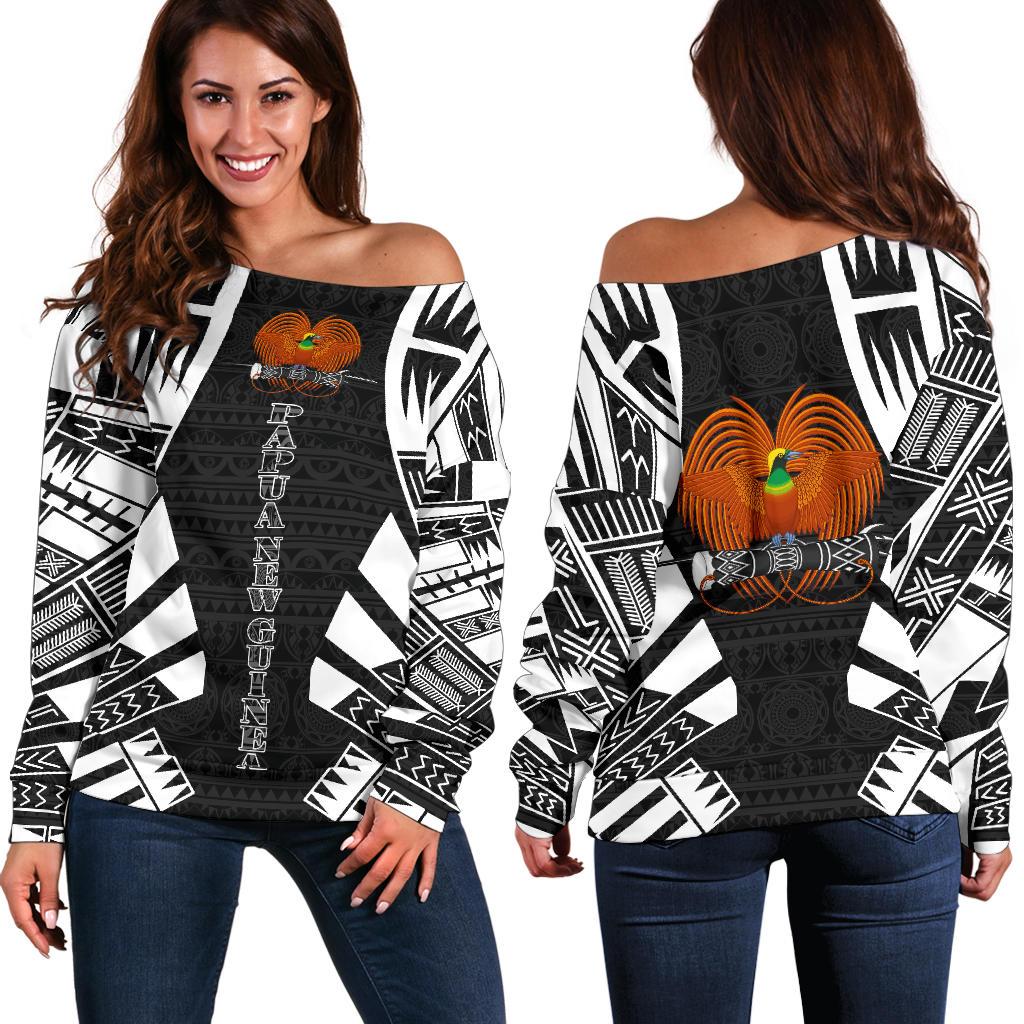 Papua New Guinea Women's Off Shoulder Sweater - Polynesian Tattoo Black Black - Polynesian Pride