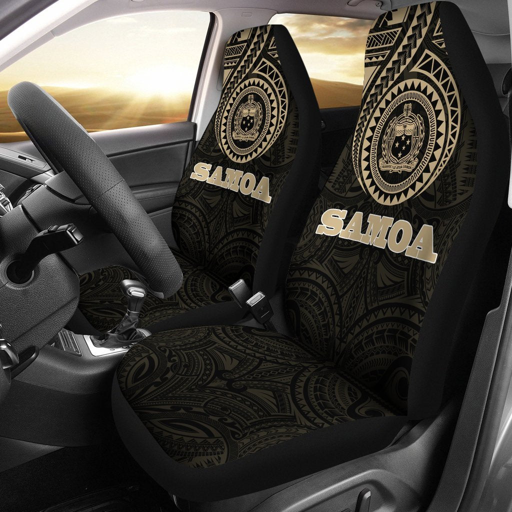 Samoa Car Seat Covers - Samoa Coat Of Arms (Set of Two) - A7 Universal Fit Black - Polynesian Pride