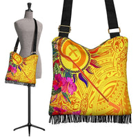 Polynesian Boho Handbags - Vanuatu Symbols With Hibiscus - Polynesian Pride